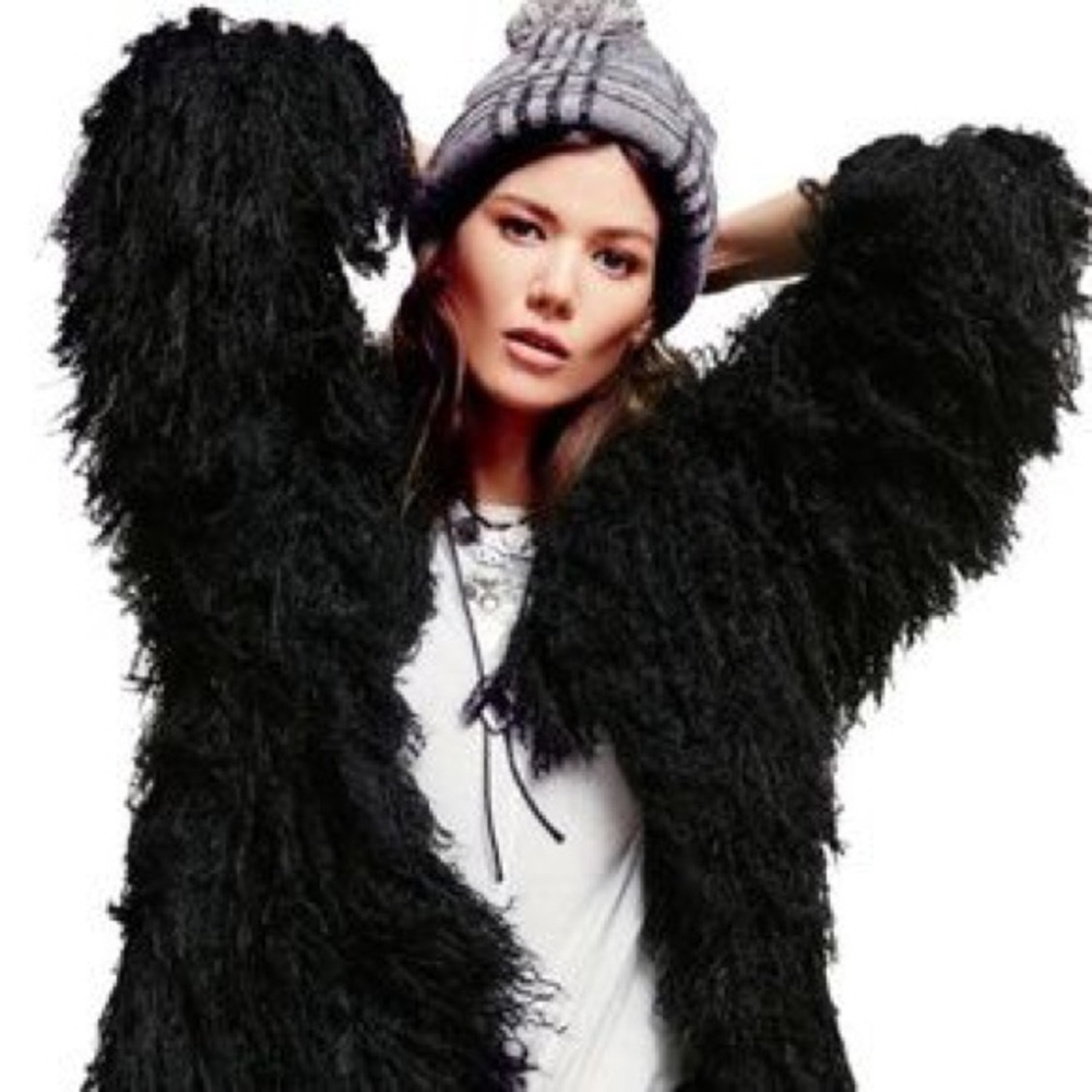 Free People Black Shag Sweater Jacket